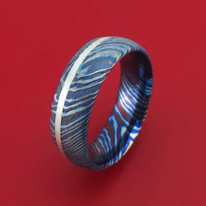 Lashbrook KuroTi Twisted Titanium Etched and HeatTreated Ring with Silver Inlay Custom Made Band Rings