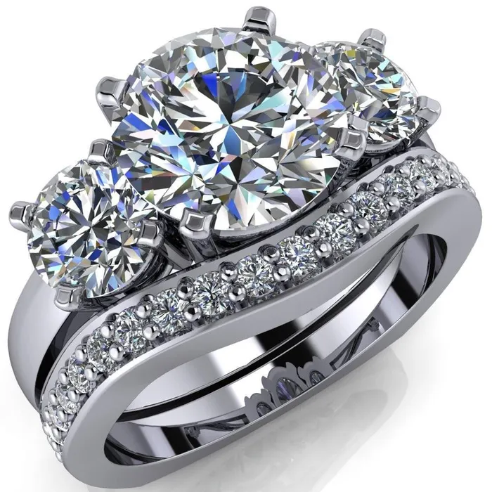 Leanna Round Center Stone Timeless Under Bezel Euro Shank 3 Stone Ring Fire Brilliance Rings Leanna Round Center Stone Timeless Under Bezel Euro Shank 3 Stone Ring Fire Brilliance Rings