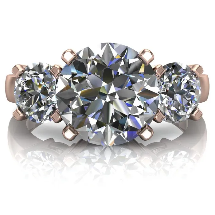 Leanna Round Center Stone Timeless Under Bezel Euro Shank 3 Stone Ring Fire Brilliance Rings