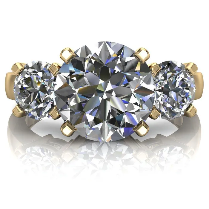 Leanna Round Center Stone Timeless Under Bezel Euro Shank 3 Stone Ring Fire Brilliance Rings