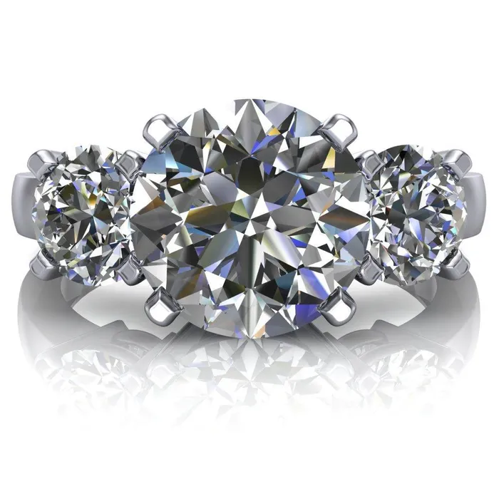 Leanna Round Center Stone Timeless Under Bezel Euro Shank 3 Stone Ring Fire Brilliance Rings