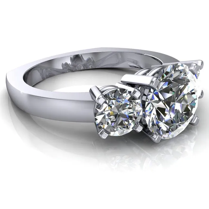 Leanna Round Center Stone Timeless Under Bezel Euro Shank 3 Stone Ring Fire Brilliance Rings