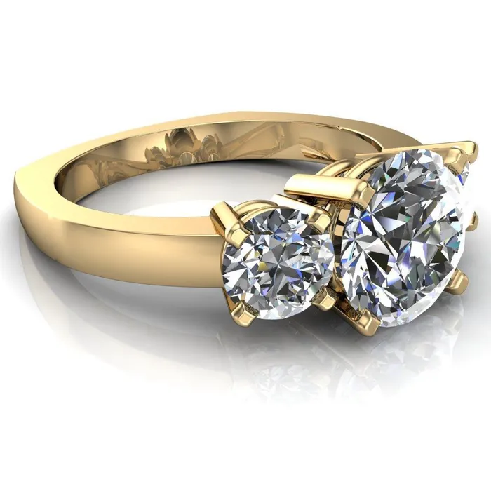 Leanna Round Center Stone Timeless Under Bezel Euro Shank 3 Stone Ring Fire Brilliance Rings