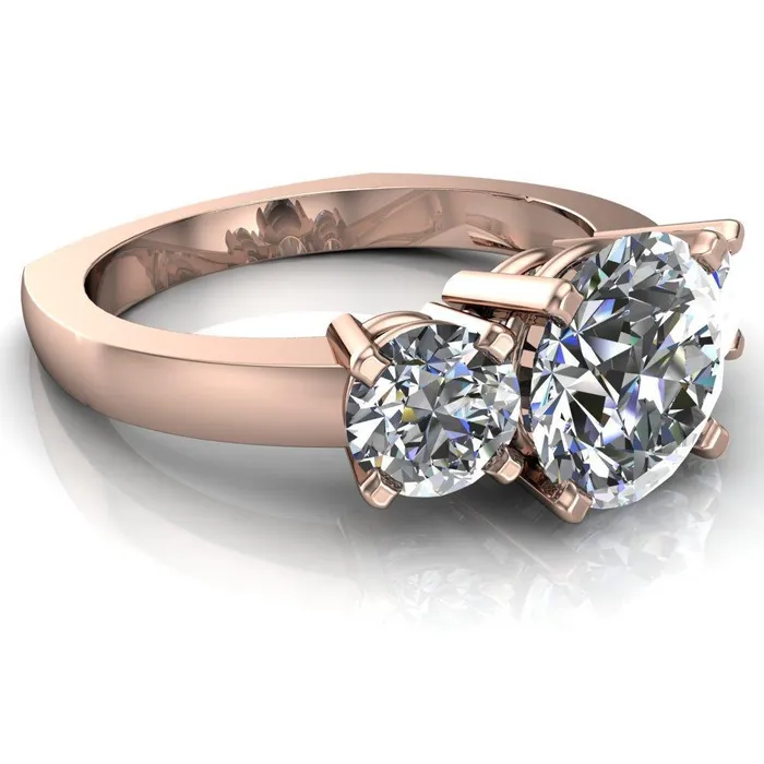 Leanna Round Center Stone Timeless Under Bezel Euro Shank 3 Stone Ring Fire Brilliance Rings