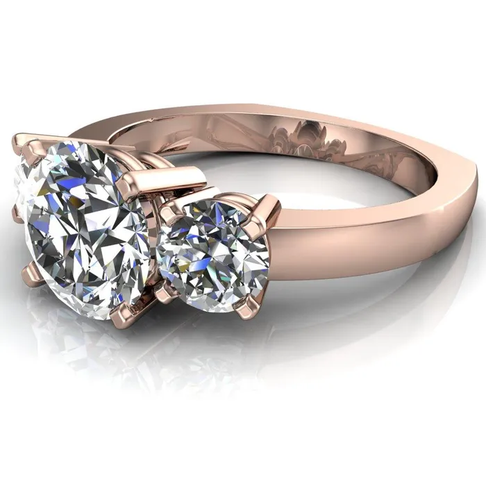 Leanna Round Center Stone Timeless Under Bezel Euro Shank 3 Stone Ring Fire Brilliance Rings