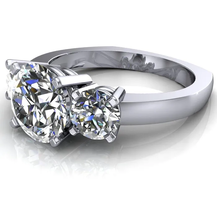 Leanna Round Center Stone Timeless Under Bezel Euro Shank 3 Stone Ring Fire Brilliance Rings