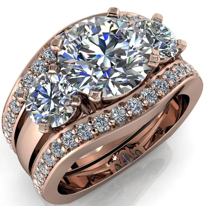 Leanna Round Center Stone Timeless Under Bezel Euro Shank 3 Stone Ring Fire Brilliance Rings