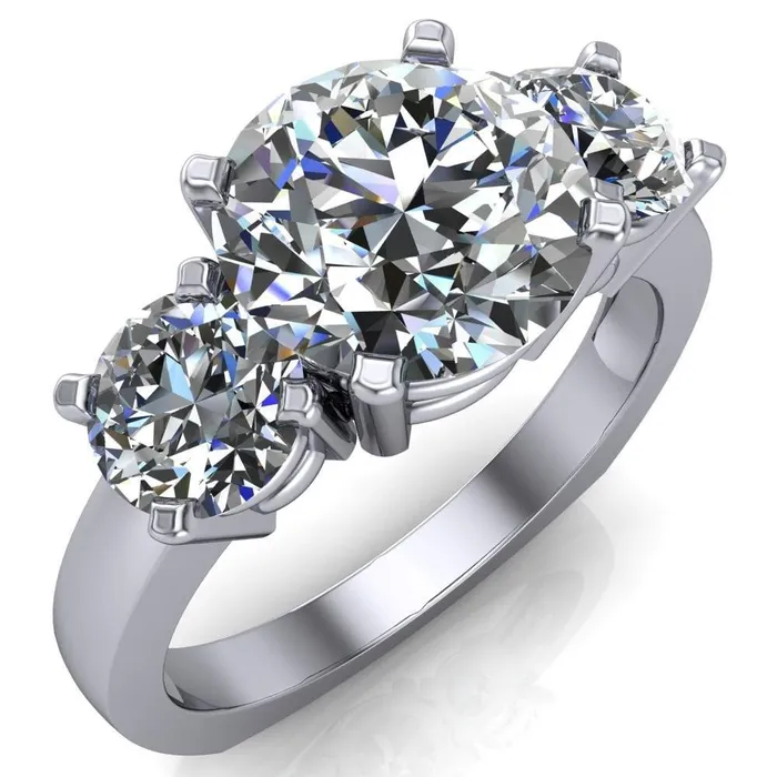 Leanna Round Center Stone Timeless Under Bezel Euro Shank 3 Stone Ring Fire Brilliance Rings