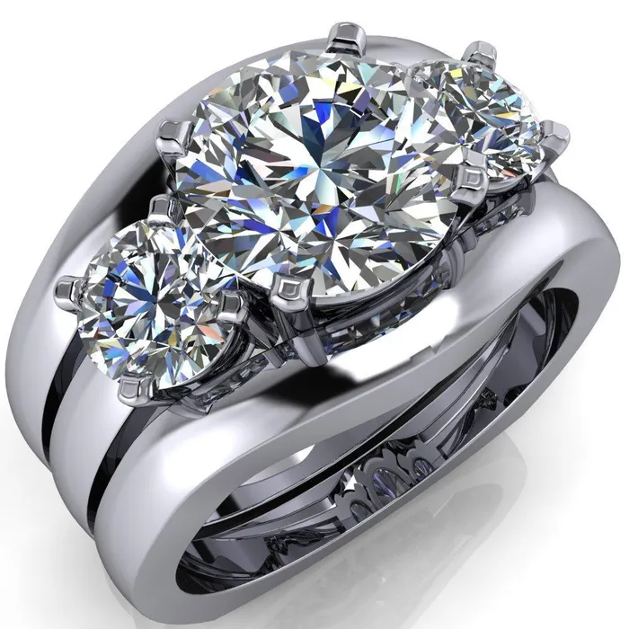 Leanna Round Center Stone Timeless Under Bezel Euro Shank 3 Stone Ring Fire Brilliance Rings