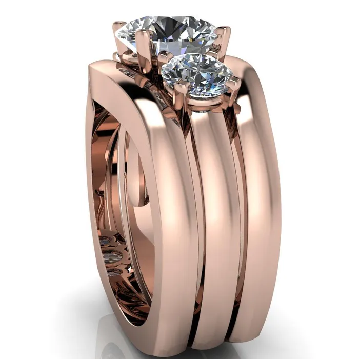 Leanna Round Center Stone Timeless Under Bezel Euro Shank 3 Stone Ring Fire Brilliance Rings