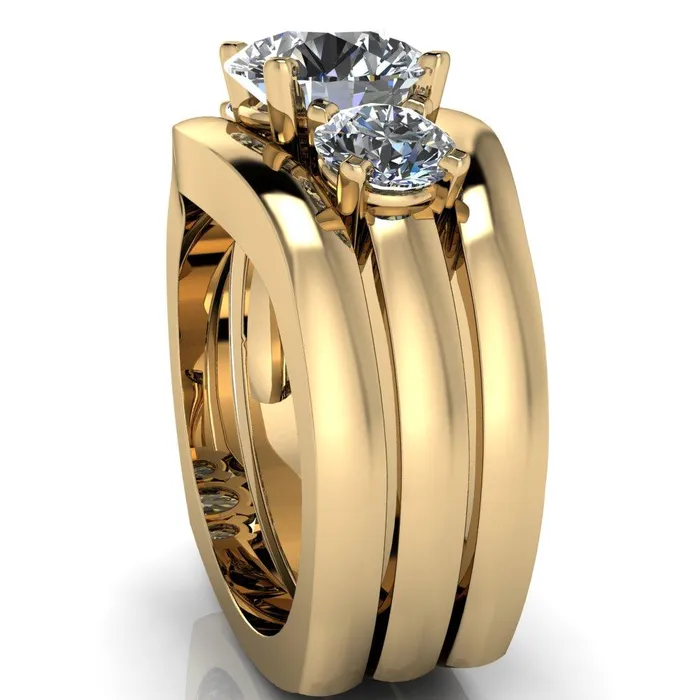 Leanna Round Center Stone Timeless Under Bezel Euro Shank 3 Stone Ring Fire Brilliance Rings