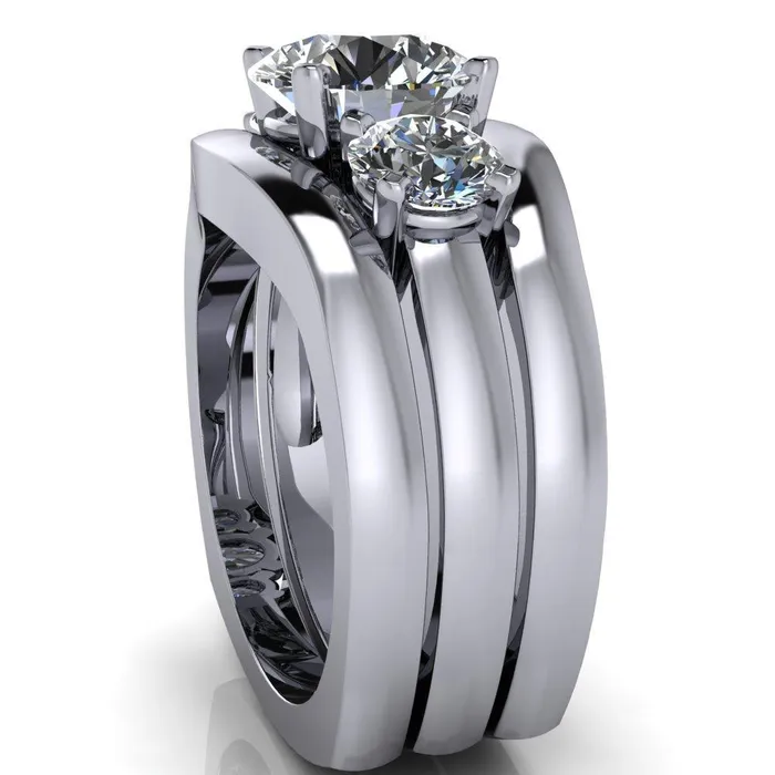 Leanna Round Center Stone Timeless Under Bezel Euro Shank 3 Stone Ring Fire Brilliance Rings