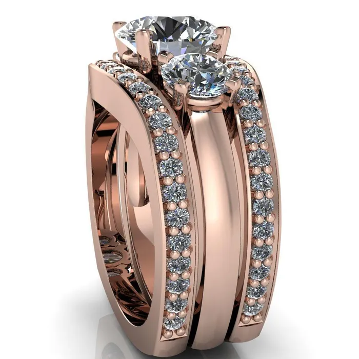 Leanna Round Center Stone Timeless Under Bezel Euro Shank 3 Stone Ring Fire Brilliance Rings