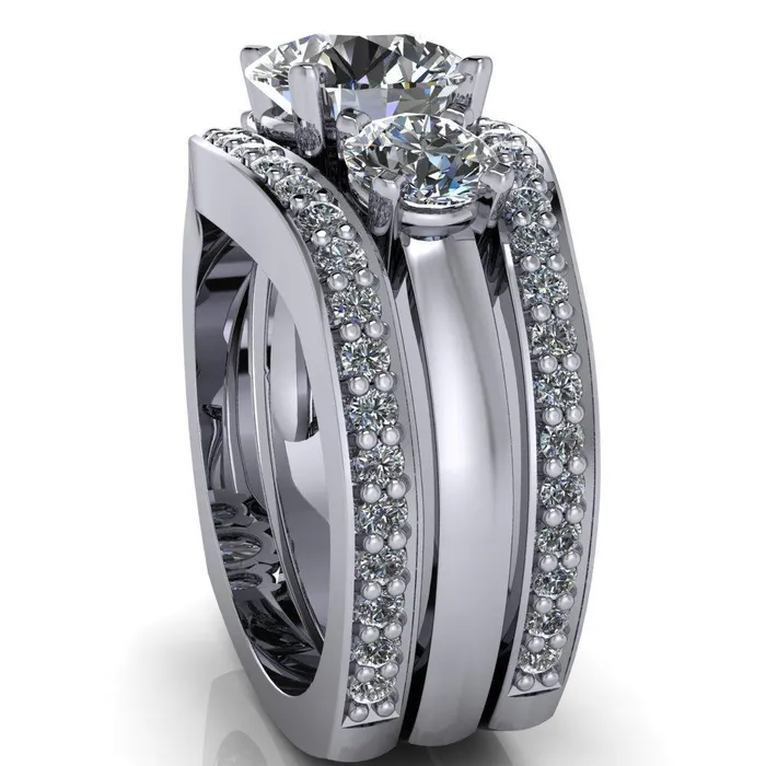 Leanna Round Center Stone Timeless Under Bezel Euro Shank 3 Stone Ring Fire Brilliance Rings
