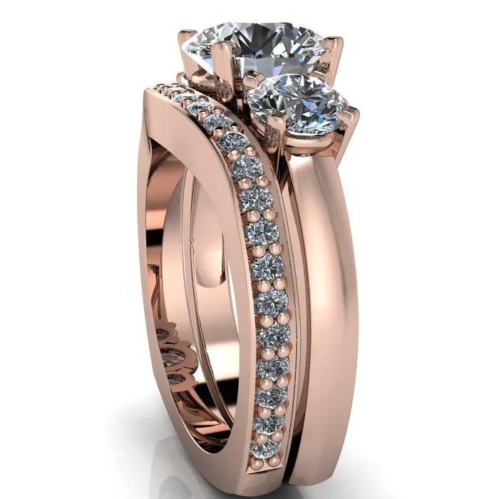 Leanna Round Center Stone Timeless Under Bezel Euro Shank 3 Stone Ring Fire Brilliance Rings