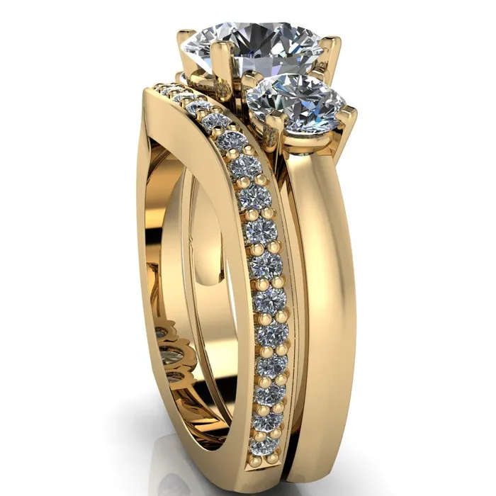 Leanna Round Center Stone Timeless Under Bezel Euro Shank 3 Stone Ring Fire Brilliance Rings