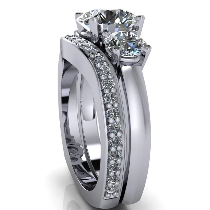Leanna Round Center Stone Timeless Under Bezel Euro Shank 3 Stone Ring Fire Brilliance Rings