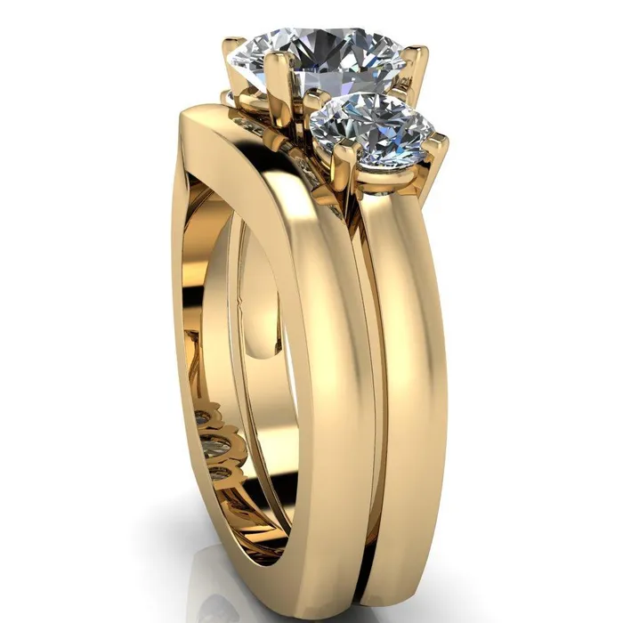Leanna Round Center Stone Timeless Under Bezel Euro Shank 3 Stone Ring Fire Brilliance Rings