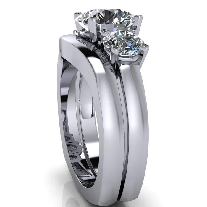 Leanna Round Center Stone Timeless Under Bezel Euro Shank 3 Stone Ring Fire Brilliance Rings
