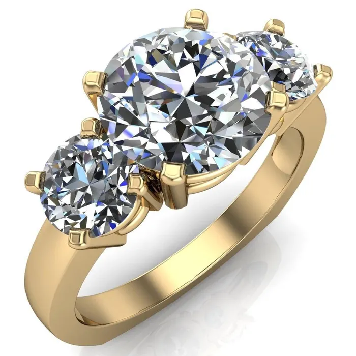 Leanna Round Center Stone Timeless Under Bezel Euro Shank 3 Stone Ring Fire Brilliance Rings
