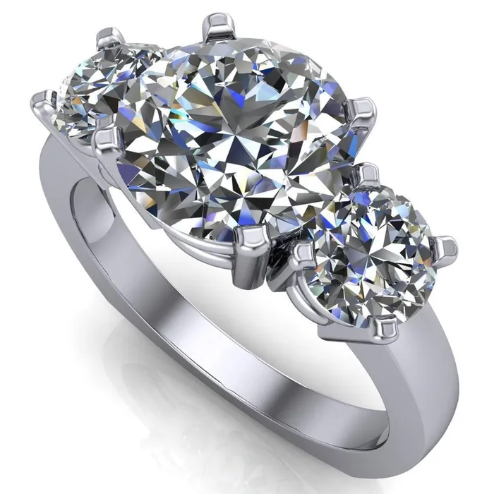 Leanna Round Center Stone Timeless Under Bezel Euro Shank 3 Stone Ring Fire Brilliance Rings
