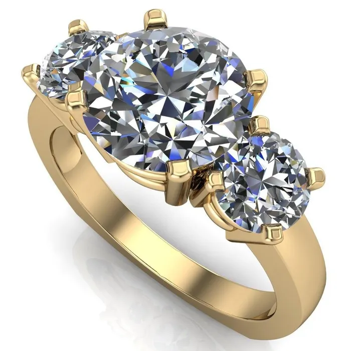 Leanna Round Center Stone Timeless Under Bezel Euro Shank 3 Stone Ring Fire Brilliance Rings