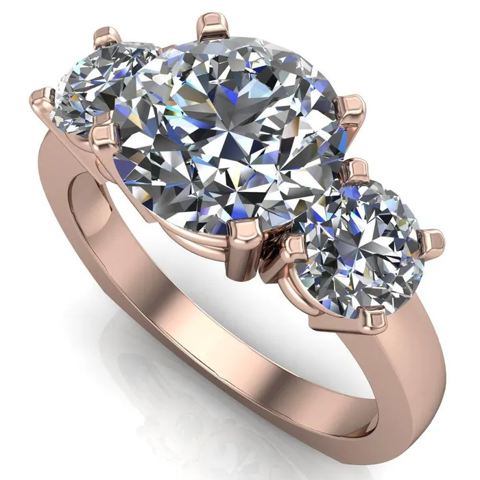 Leanna Round Center Stone Timeless Under Bezel Euro Shank 3 Stone Ring Fire Brilliance Rings