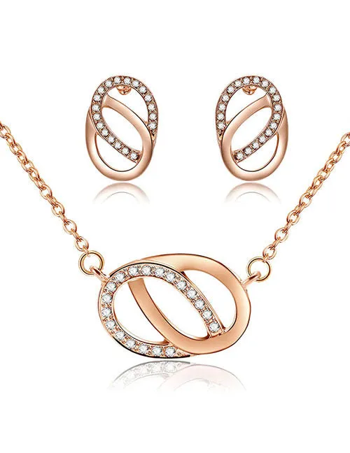 N367 Gold Double Loop Gemstone Necklace with FREE Earrings 02 Necklaces