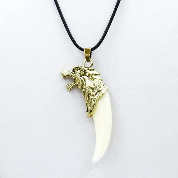 Necklaces 01 N250 Gold White Beast Head Tooth Cord Necklace With FREE Earrings