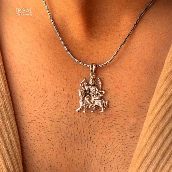 Necklaces Divine 925 sterling silver Goddess bhawani Durga mataji with lion pendant amazing unisex pendant locket goddess tribal jewelry ssp896 TRIBAL ORNAMENTS