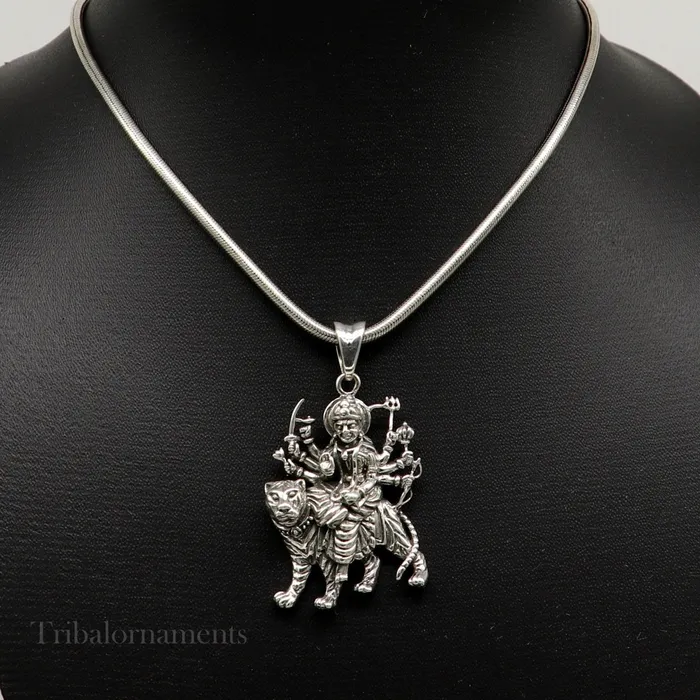 Necklaces Divine 925 sterling silver Goddess bhawani Durga mataji with lion pendant amazing unisex pendant locket goddess tribal jewelry ssp896 TRIBAL ORNAMENTS