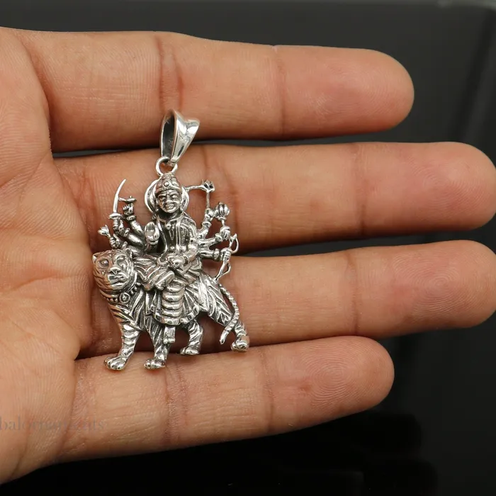 Necklaces Divine 925 sterling silver Goddess bhawani Durga mataji with lion pendant amazing unisex pendant locket goddess tribal jewelry ssp896 TRIBAL ORNAMENTS