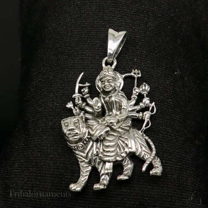 Necklaces Divine 925 sterling silver Goddess bhawani Durga mataji with lion pendant amazing unisex pendant locket goddess tribal jewelry ssp896 TRIBAL ORNAMENTS