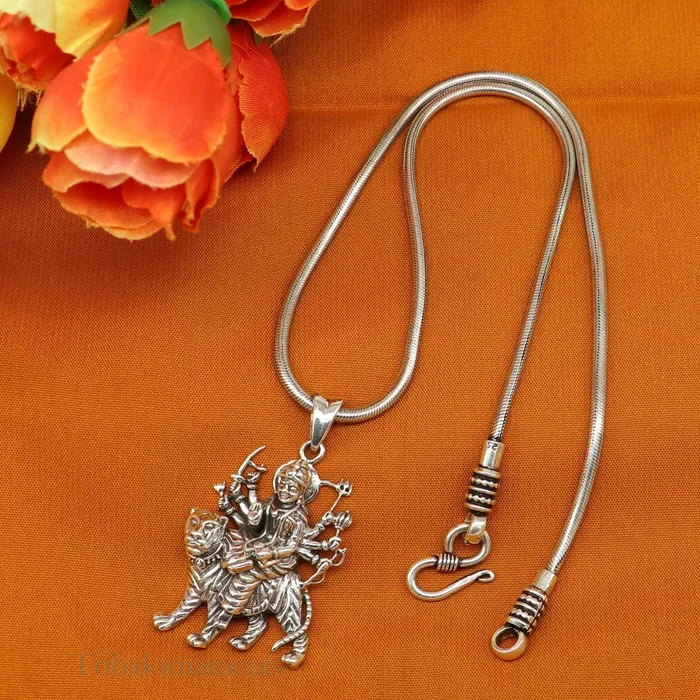 Necklaces Divine 925 sterling silver Goddess bhawani Durga mataji with lion pendant amazing unisex pendant locket goddess tribal jewelry ssp896 TRIBAL ORNAMENTS