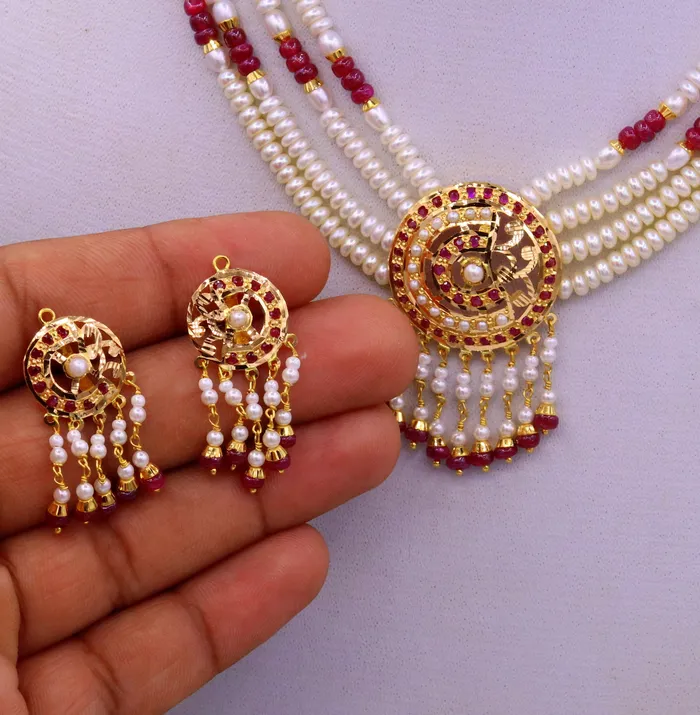 Necklaces Handmade 22kt yellow gold genuine necklace set string with pearl rubyimitation beads punjabi muslim rajputi jewelry TRIBAL ORNAMENTS