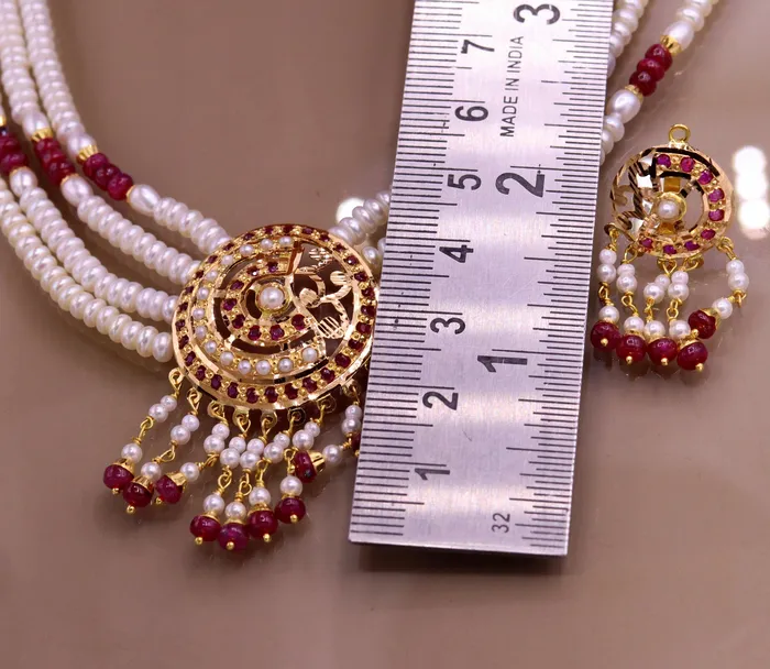 Necklaces Handmade 22kt yellow gold genuine necklace set string with pearl rubyimitation beads punjabi muslim rajputi jewelry TRIBAL ORNAMENTS