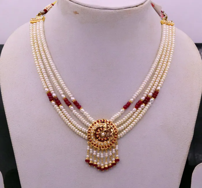 Necklaces Handmade 22kt yellow gold genuine necklace set string with pearl rubyimitation beads punjabi muslim rajputi jewelry TRIBAL ORNAMENTS