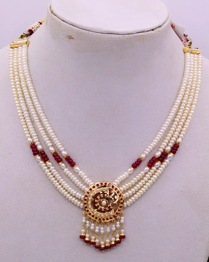Necklaces Handmade 22kt yellow gold genuine necklace set string with pearl rubyimitation beads punjabi muslim rajputi jewelry TRIBAL ORNAMENTS