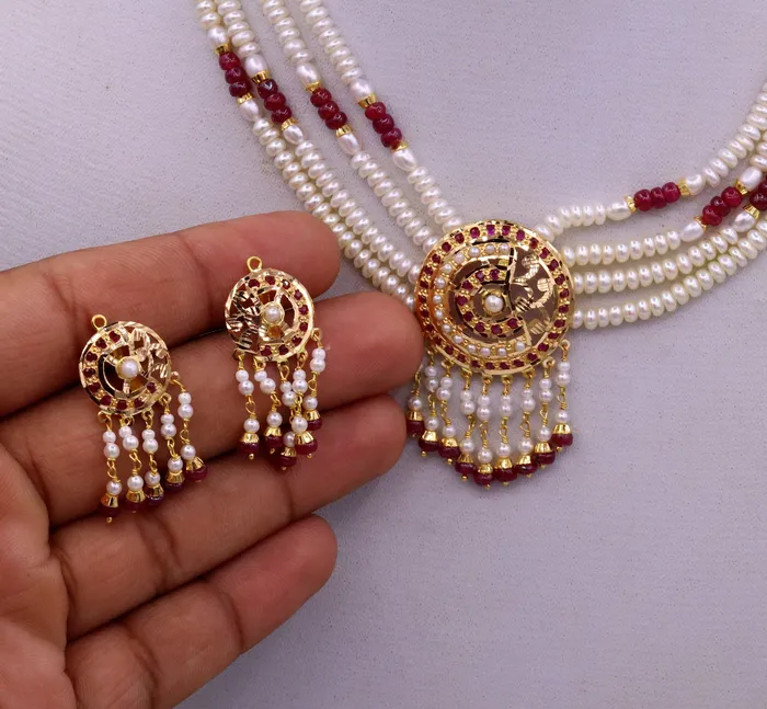 Necklaces Handmade 22kt yellow gold genuine necklace set string with pearl rubyimitation beads punjabi muslim rajputi jewelry TRIBAL ORNAMENTS