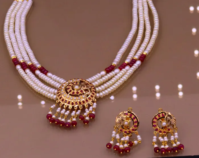 Necklaces Handmade 22kt yellow gold genuine necklace set string with pearl rubyimitation beads punjabi muslim rajputi jewelry TRIBAL ORNAMENTS