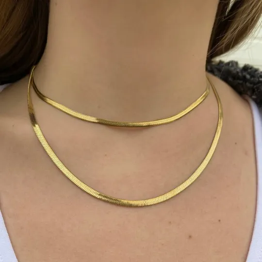 Necklaces Jewelvers 18K GoldFilled Herringbone Necklace 4mm Necklaces Jewelvers 18K GoldFilled Herringbone Necklace 4mm