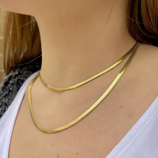 Necklaces Jewelvers 18K GoldFilled Herringbone Necklace 4mm Necklaces Jewelvers 18K GoldFilled Herringbone Necklace 4mm