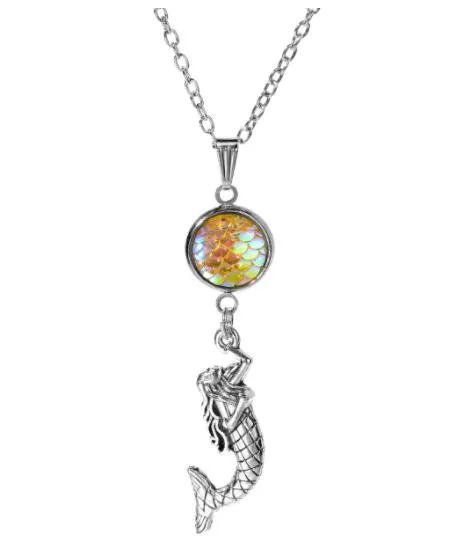 Necklaces N1726 Silver Iridescent Orange Mermaid Fish Scale Necklace With FREE Earrings polly Necklaces N1726 Silver Iridescent Orange Mermaid Fish Scale Necklace With FREE Earrings polly