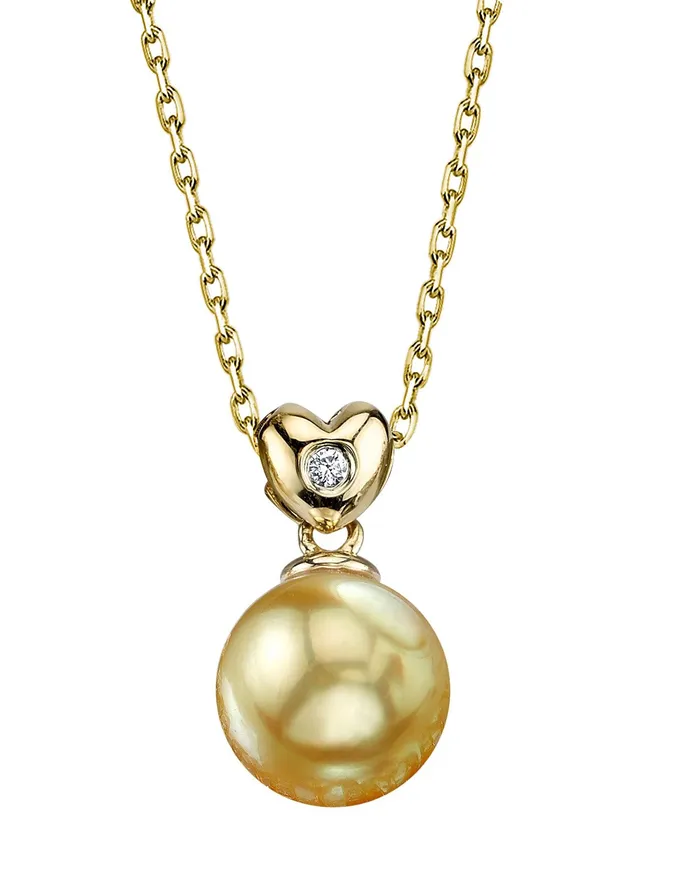 Necklaces spt Golden South Sea Pearl Diamond Sweetheart Pendant