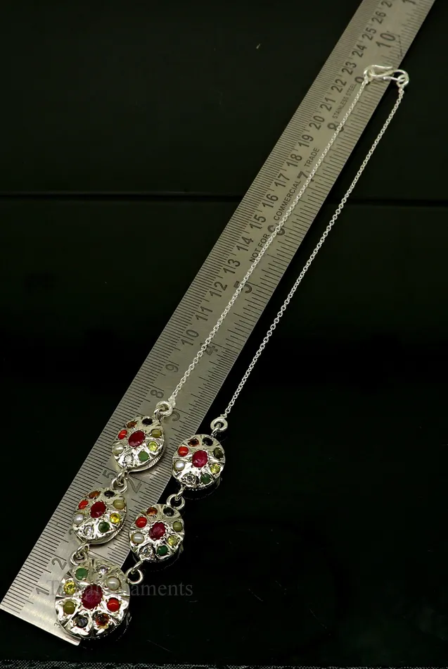 Necklaces TRIBAL ORNAMENTS 925 sterling silver customized Navratan stone oval design necklace best designer stylish tribal ethnic jewelry belly dance nec260