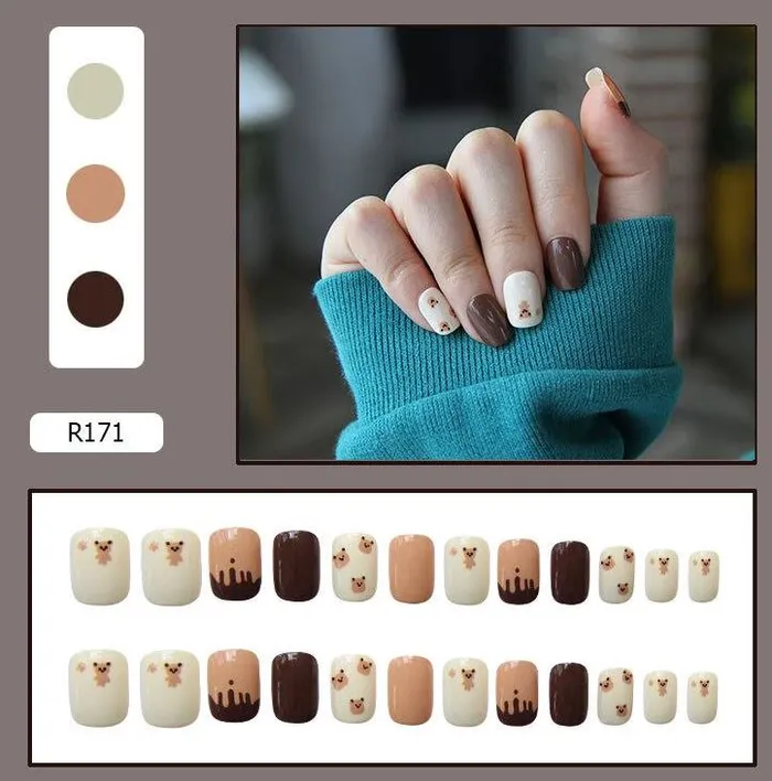 NS310 Short Square Press On Nails 24 Pieces R171 Polly Earrings
