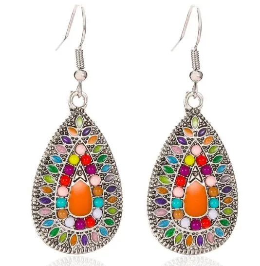 polly E184 Silver Orange Colorful Teardrop Baked Enamel Earrings Earrings
