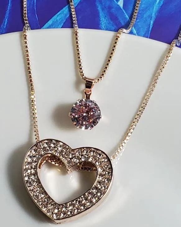 polly Necklaces AZ577 Rose Gold Rhinestone Heart Necklace with FREE Earrings