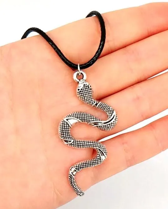 polly Necklaces N1825 Silver Snake on Leather Cord Necklace