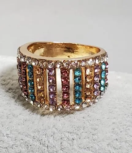 Rings alice R725 Rose Gold Multi Color Rhinestone Ring